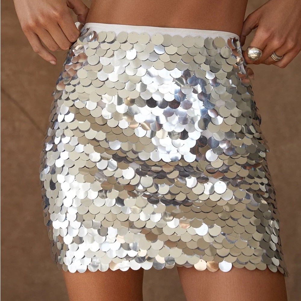 Phipps Silver Disco Sequin Mini Skirt (12th Tribe)